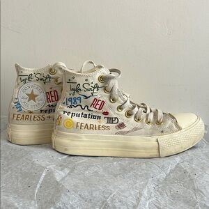 Converse, Unisex Taylor Swift Cream Graphic High-Top Sneakers